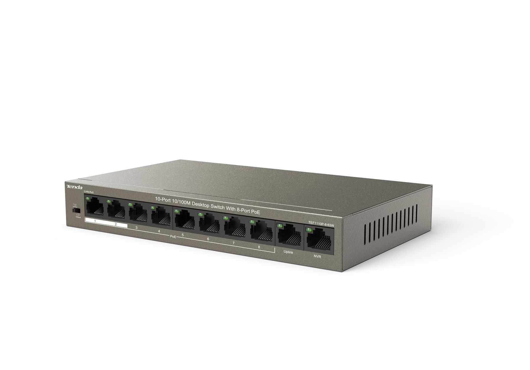Tenda TEF1110P-8-63W 10 Port 100Mbps+2 Gigabit Desktop Switch With 8-Port PoE UK