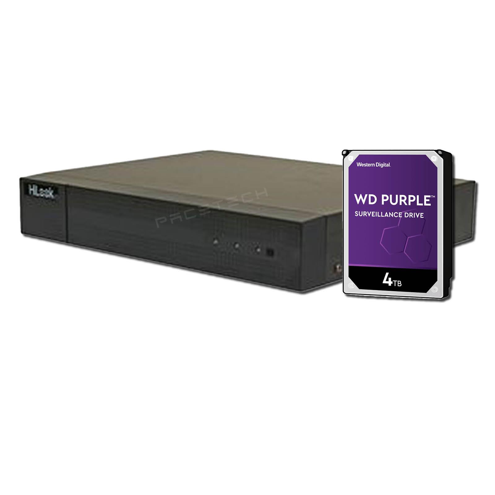 HiLook by Hikvision DVR-208Q-K1 8 Channel 4MP 4-in-1 Turbo HD HDTVI/HDCVI/AHD/CVBS DVR Recorder 4TB WD Purple HDD