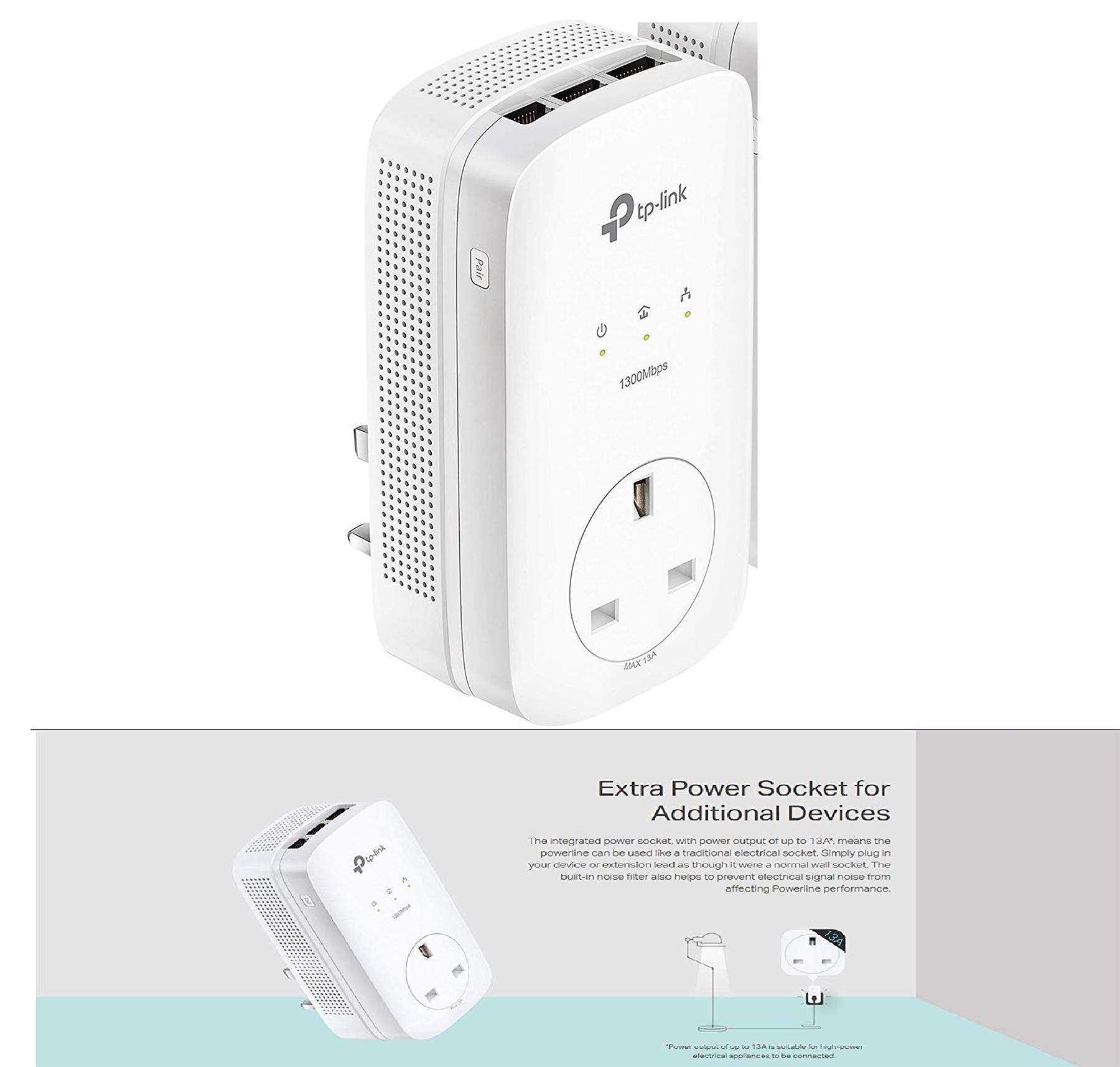 TP-Link TL-PA8030P AV1300 3-Port Gigabit Passthrough Powerline HD TV Adapter X 1 Refurbished 