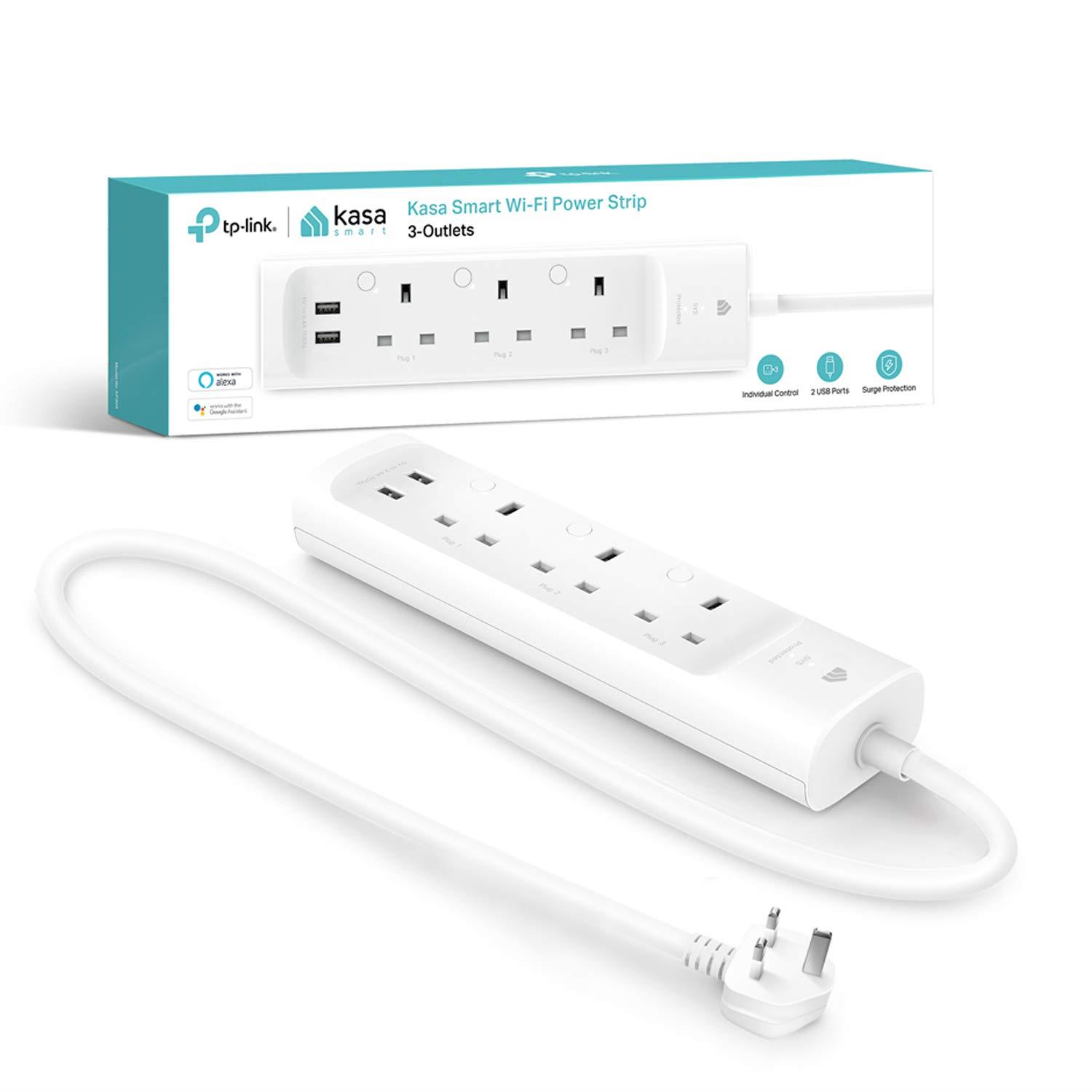 TP-Link Kasa WiFi Power Strip 3 outlets with 2 USB Ports, Works with Alexa, Google UK