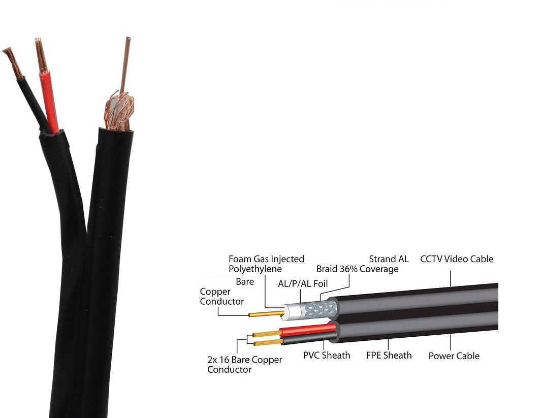 PACE 100m RG59 + 2 Core Power Shotgun BCC Bare Copper Power Cable Black 