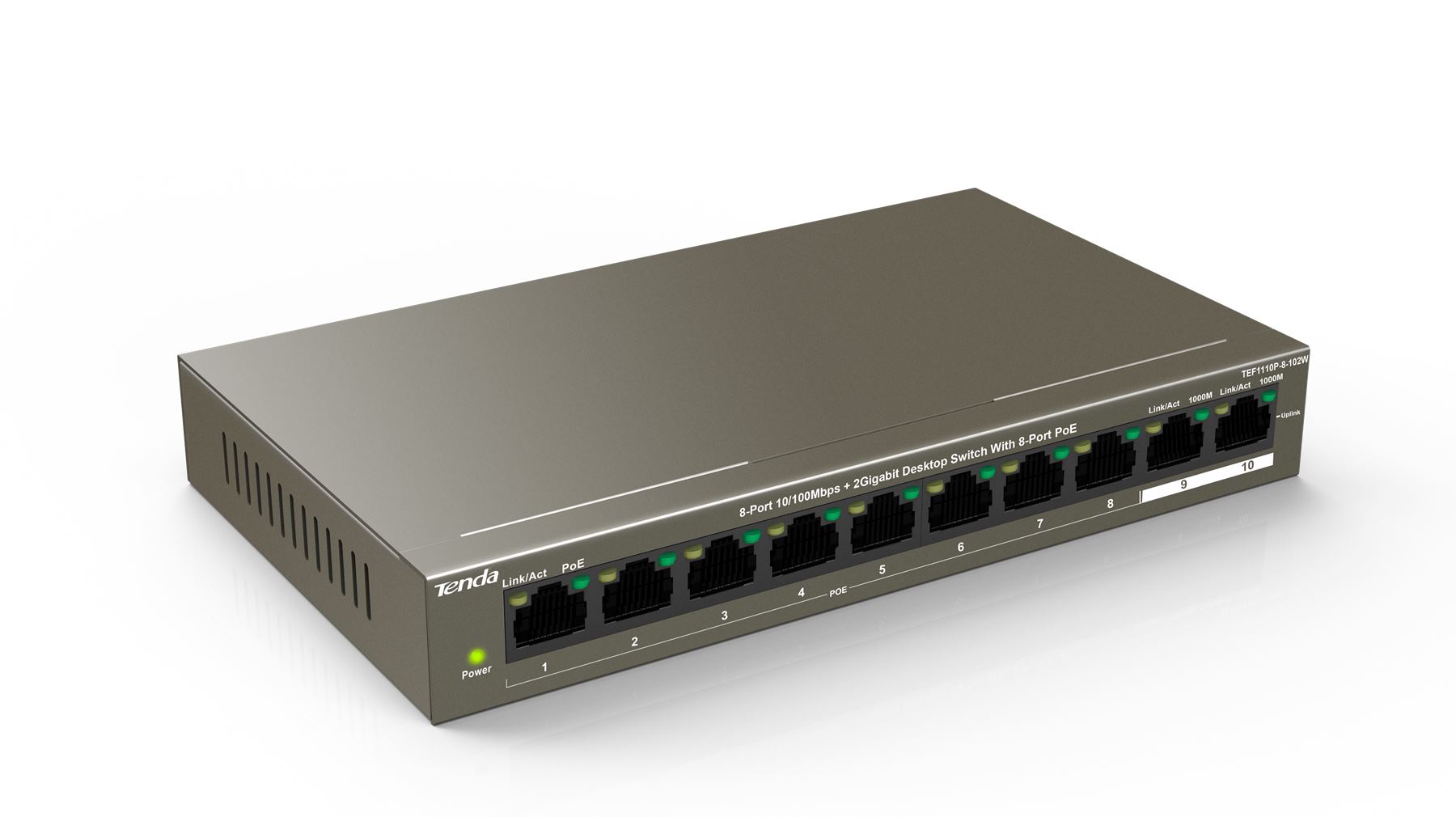 Tenda TEF1110P-8-102W 10 Port 100Mbps+2 Gigabit Desktop Switch With 8-Port PoE