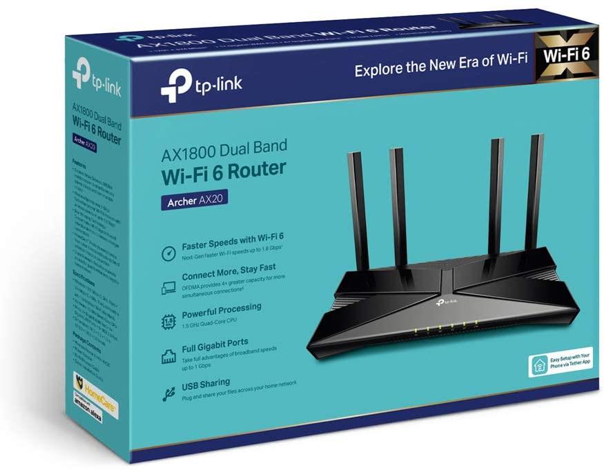 TP-Link Archer AX20 WiFi 6 Gigabit Dual Band Wireless Cable Router 
