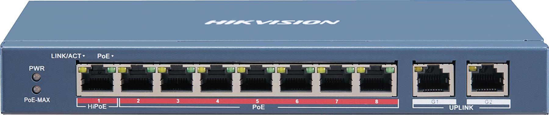 Hikvision 8-ports 100Mbps long-range unmanaged PoE+ switch