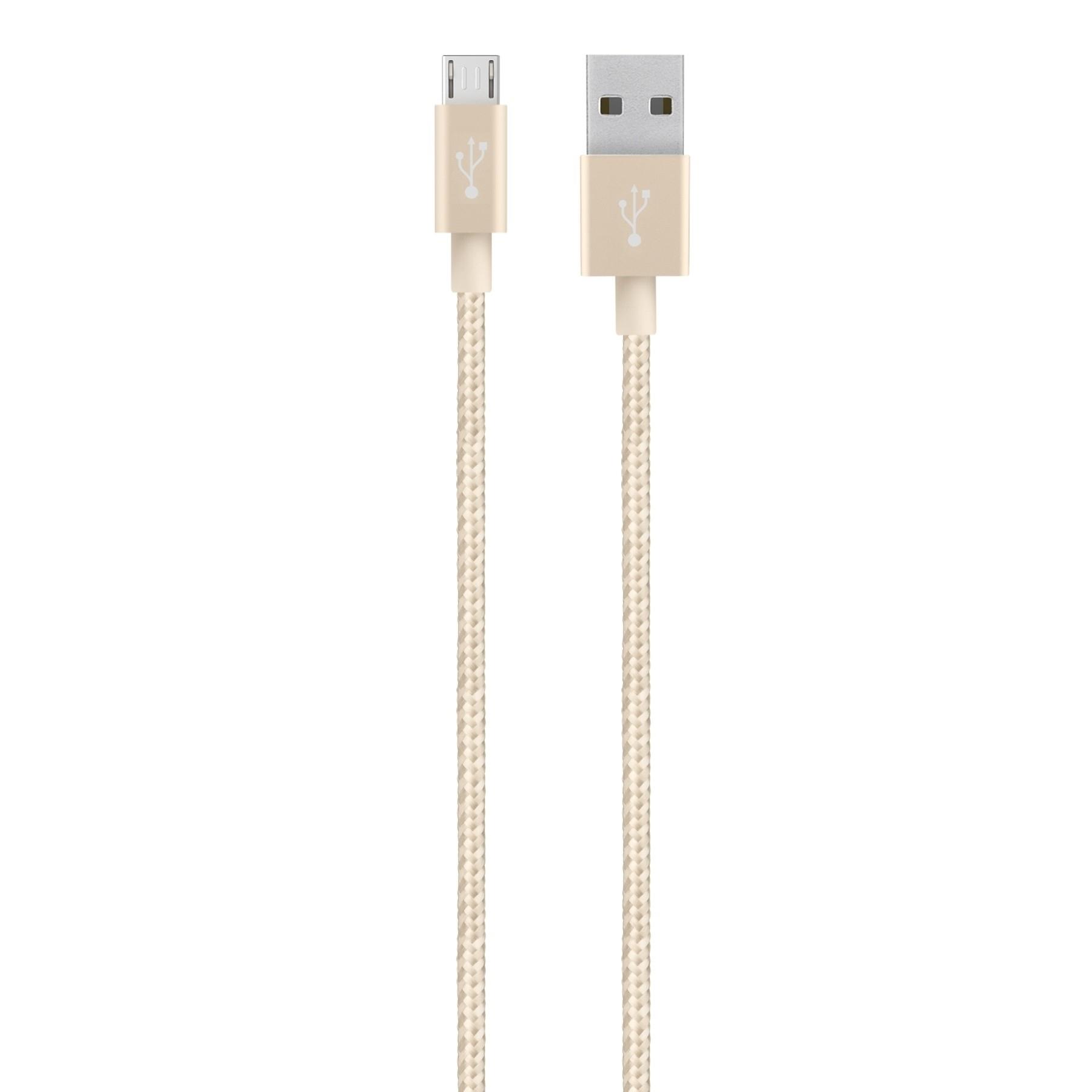 Belkin Premium Charge & Sync USB to Micro-USB Braided Tangle Free Cable with Aluminium Connectors - Gold