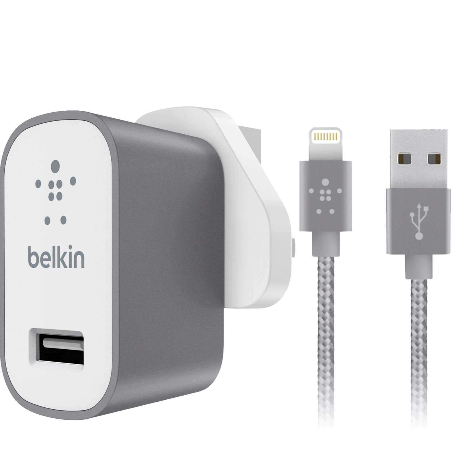 Belkin Premium MixIt Fast 2.4 A Mains Home Charger for iPhone 6 (F8M731drGRY + F8J144bt04-GRY)