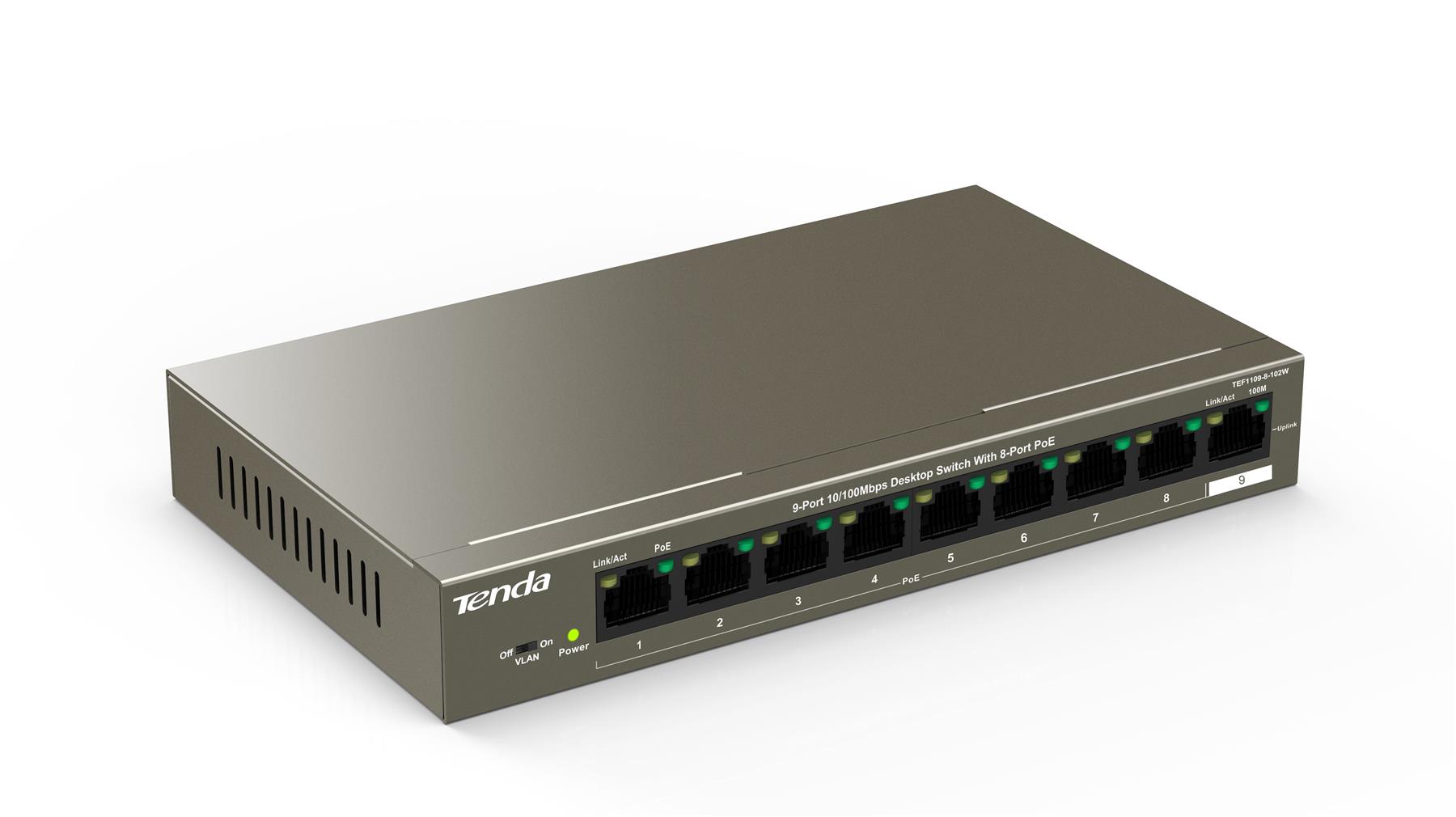 Tenda TEF1109P-8-102W 9-Port 100Mbps Desktop Switch With 8-Port PoE UK