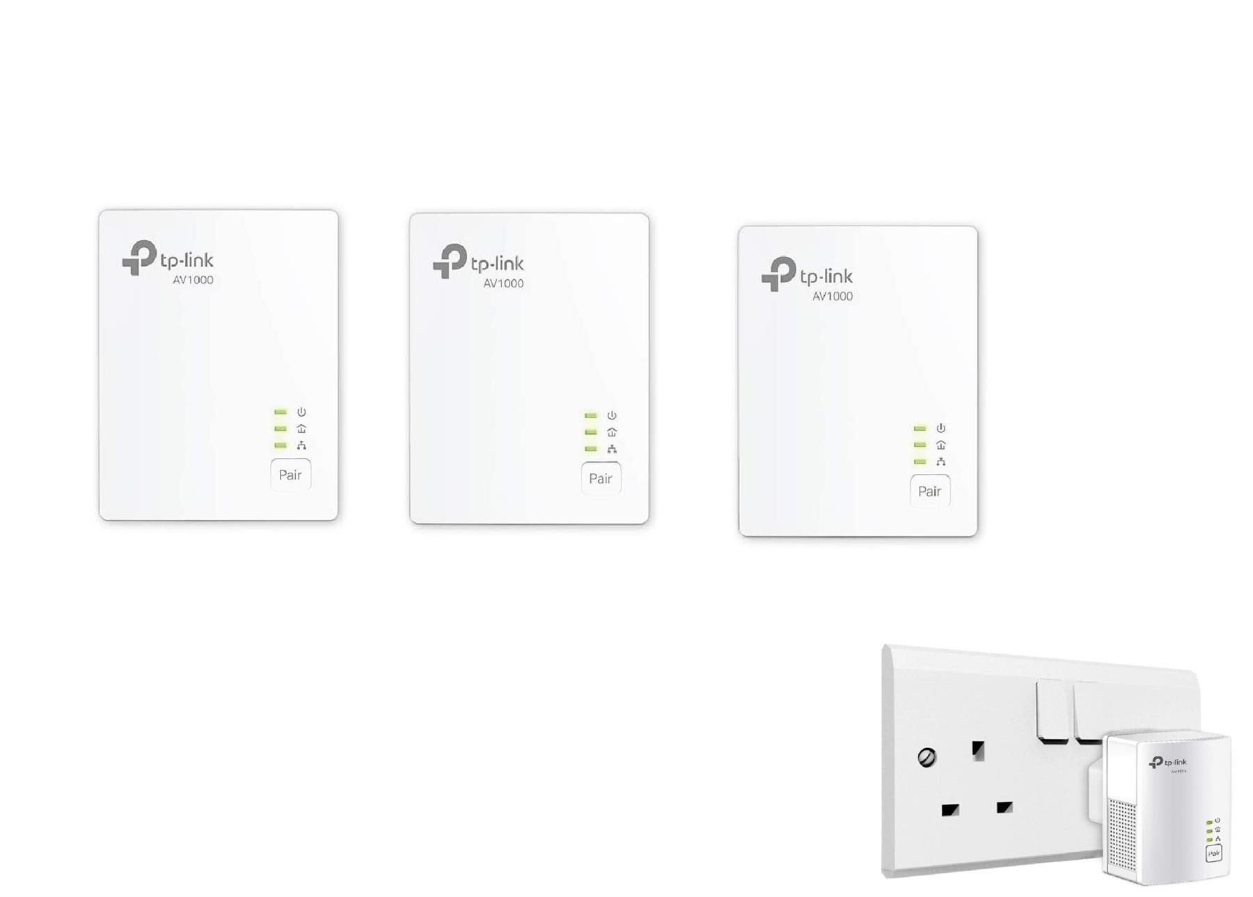 TP-Link TL-PA7017 AV1000 Gigabit HD/3D/4K TV Gaming Powerline 1000Mbps 3 Pack Refurbished