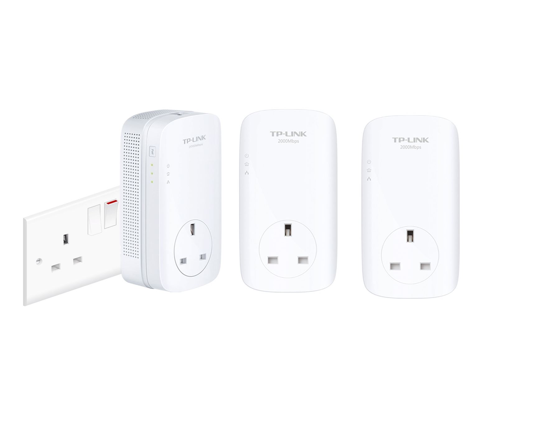 TP-Link TL-PA9020P AV2000 2-Port Gigabit Passthrough Powerline Plug 2000Mbps UK Plug X 3 Manufacturer Refurbished