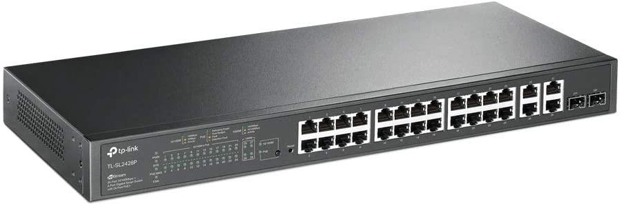 TP-Link TL-SL2428P Jetstream 24-Port 100Mbps + 4-Port Gigabit Smart PoE Switch with 24-Port PoE+