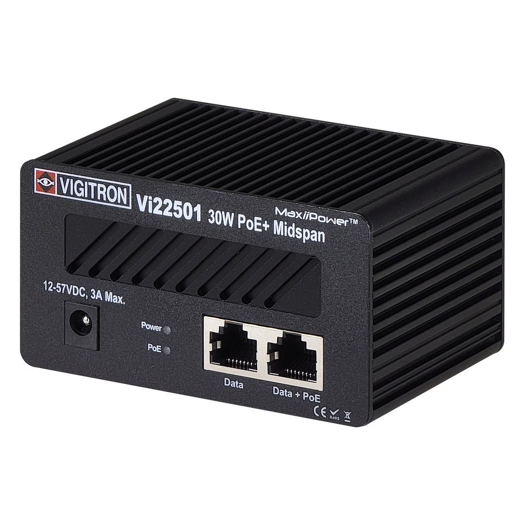Vigitron 1- Port MaxiiPower 30W PoE Midspan with DC Input - Vi22501