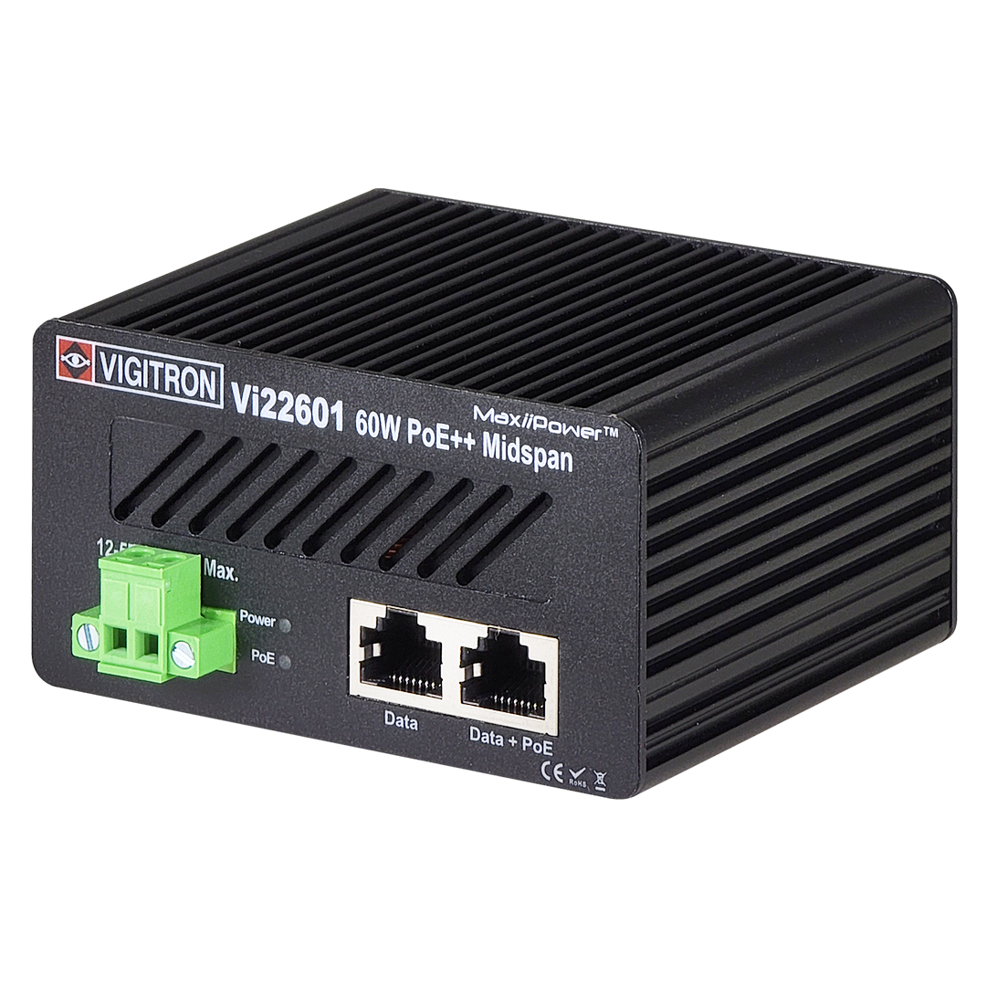 Vigitron 1-Port MaxiiPower 60W PoE Midspan with DC Input - Vi22601
