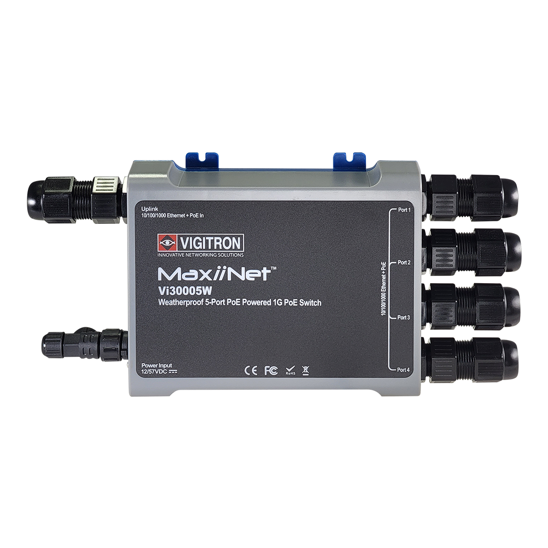 Vigitron 5-Port MaxiiNet PoE Powered PoE Switch, IP67 Weatherproof - Vi30005WP