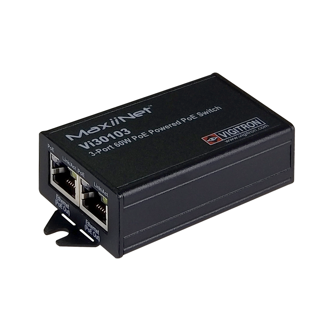Vigitron MaxiiNet L2 Drop and Insert 3-Port 60W PoE Switch - Vi30103