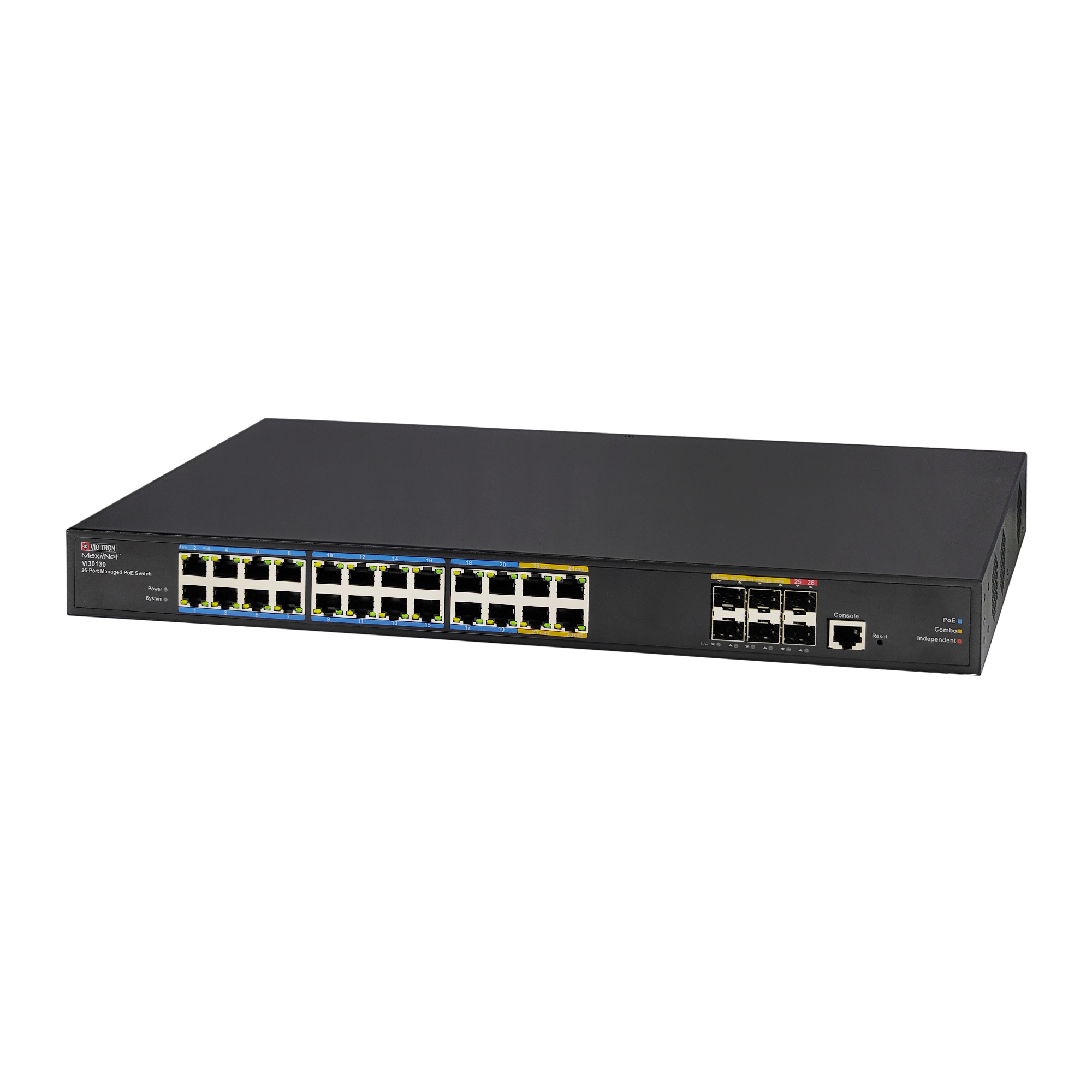 Vigitron MaxiiNet 30-Port 1G, L2+/L3 Managed 90W IEEE 802.3bt PoE Switch - Vi30130