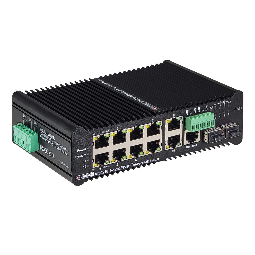 Vigitron MaxiiNet Hardened Managed 10-Port, L2+, 1G Industrial 90W PoE Ring Switch - Vi30210