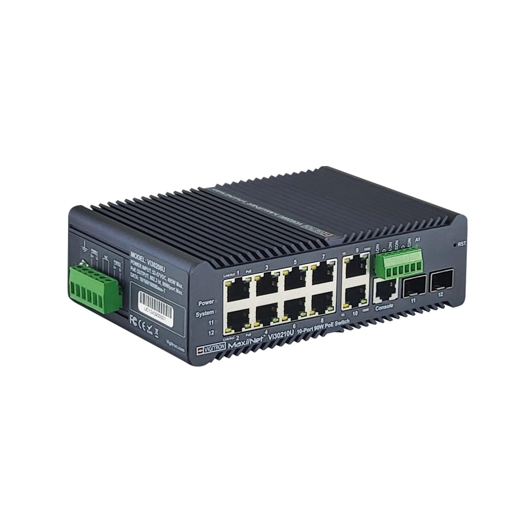 Vigitron MaxiiNet Hardened Managed 12-Port, L2+, 1G Industrial 90W PoE Ring Switch - Vi30210U