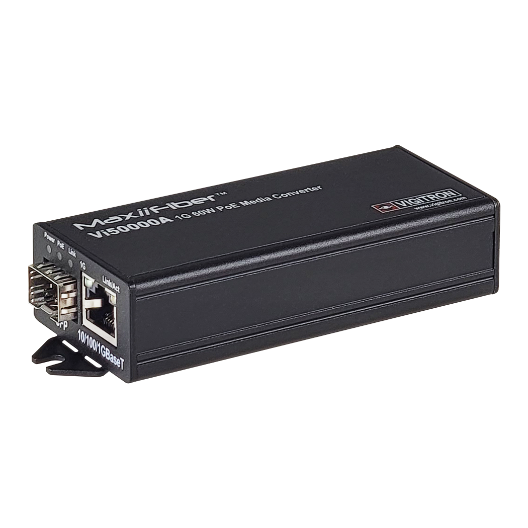 Vigitron MaxiiFiber Single Port 60W PoE 1G Ethernet Fiber Media Converter - Vi50000A