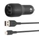 Belkin Boost Dual USB-A Car Charger 24W + USB-A to Lightning Cable for iPhone