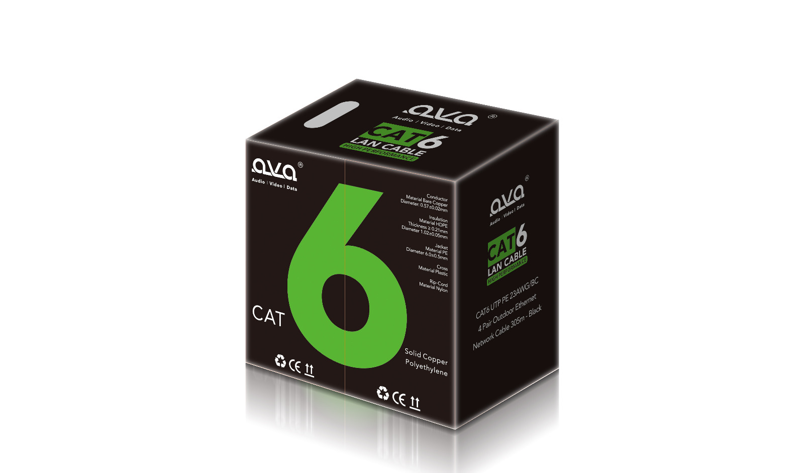 PACE CAT6-O External Cat6 Solid Copper UTP Cable (PE) Outdoor 305m CCTV Cable- Black