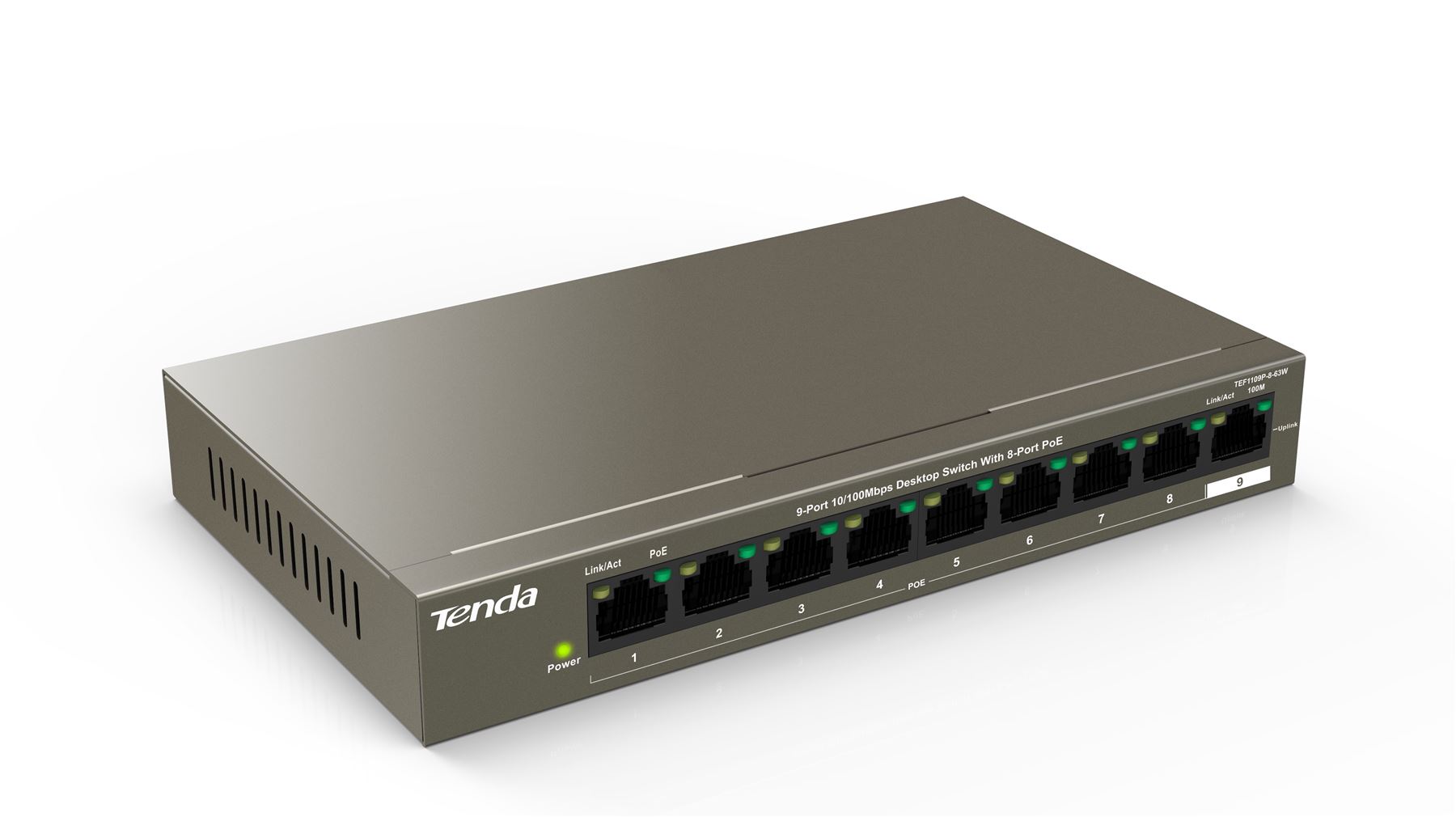 Tenda TEF1109P-8-63W 8 Port PoE Desktop Switch 100 Mbps 58 W 250m Plug & Play
